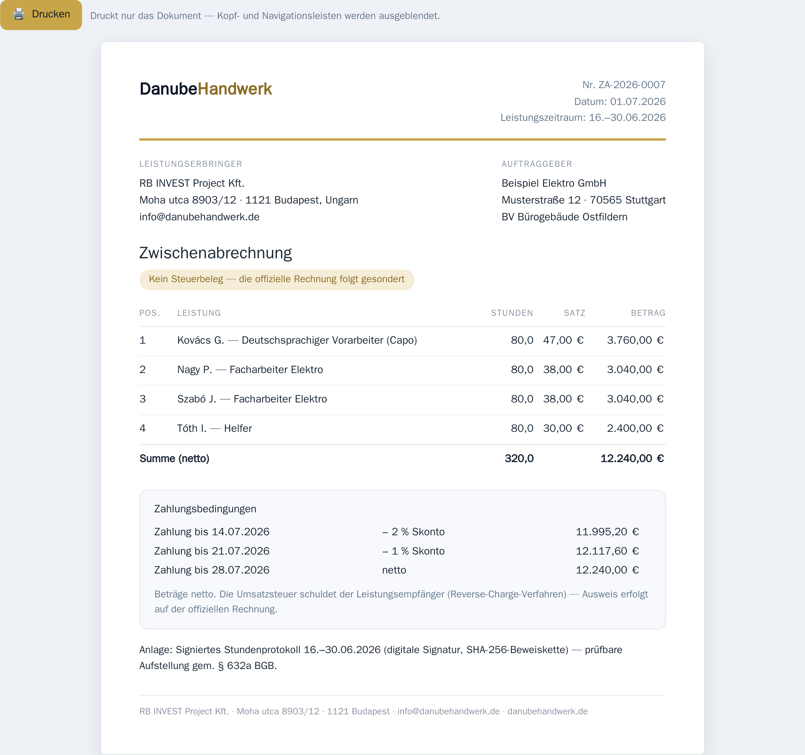 Zwischenabrechnung mit Skonto-Staffel – druckfertig.